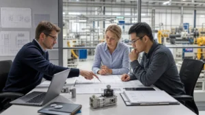 How to Choose an Industrial Technology Supplier. Industrial procurement team evaluating supplier evidence and a factory technology proposal