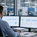 MES vs ERP: Differences, Integration and Selection. Production manager comparing ERP planning data with live MES shop-floor information